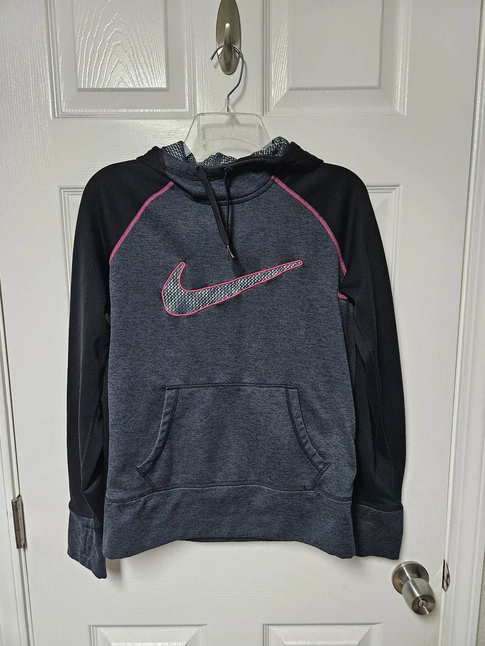 Nike Women's Dark Gray & Black Hoodie with Pink Trim
